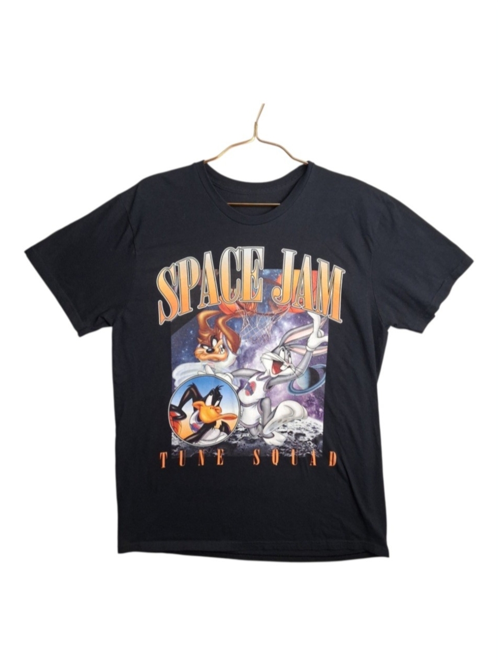 Space Jam Shirt Mens Large Black Tune Squad Graphic Tee Bugs Bunny Taz Daffy L